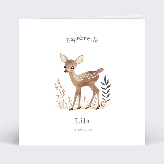 Faire-part baptême Biche Fleurie