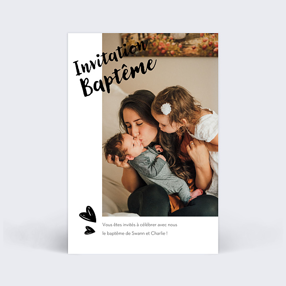 Faire-part baptême Cadre Blanc avec Coeur