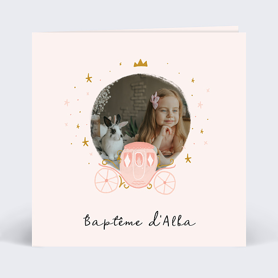 Faire-part baptême Carrosse Rose
