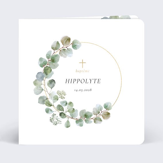 Faire-part baptême Couronne Ocre Eucalyptus
