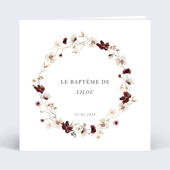 Faire-part baptême Couronne jardin sauvage