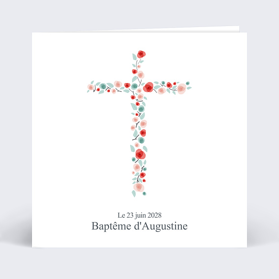 Faire-part baptême Faire-part Baptême Croix Fleurie