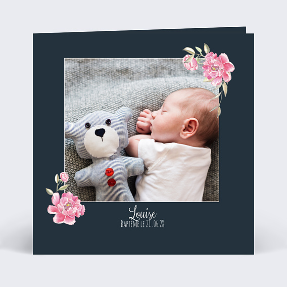 Faire-part baptême Dark Peony Simple