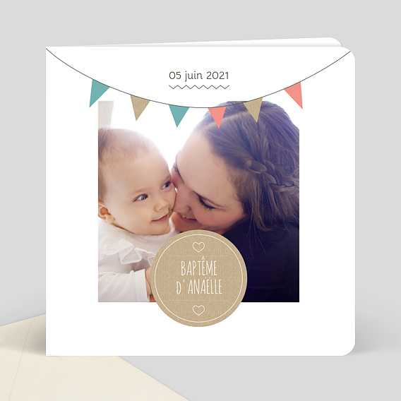 Faire-part Baptême Faire-part baptême Fanions kraft