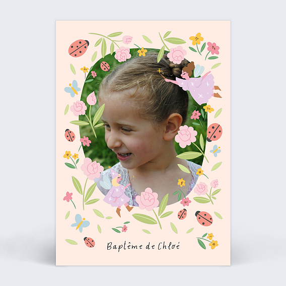 Faire-part baptême Fée du jardin