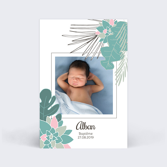 Faire-part Baptême Faire-part baptême Feuilles exotiques