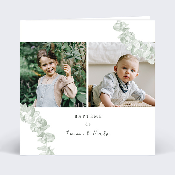 Faire-part baptême Fratrie Eucalyptus