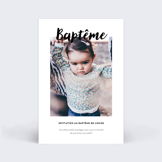 Faire-part baptême Grand Cadre Blanc
