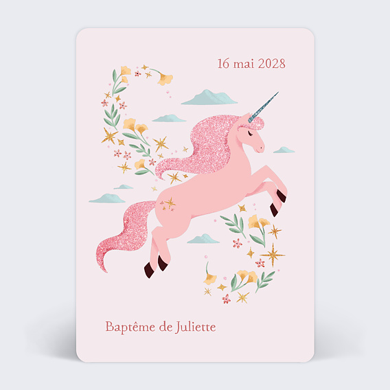 Faire-part baptême Jolie Licorne