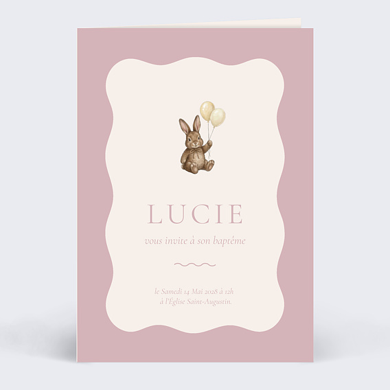 Faire-part baptême Lapin ballon
