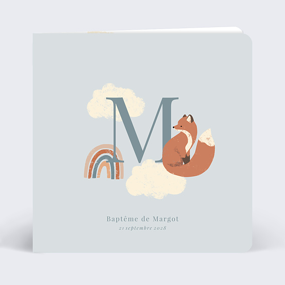 Faire-part baptême Lettrine Renard
