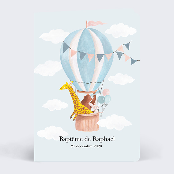 Faire-part baptême Montgolfière animaux