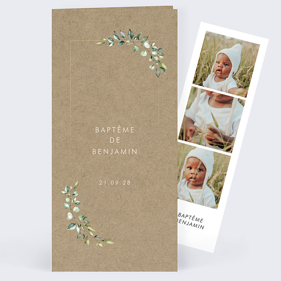 Faire-part baptême Nature kraft cadre