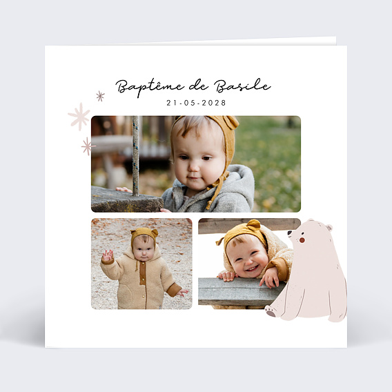 Faire-part baptême Ourson Mignon
