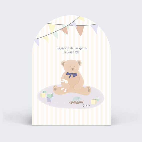 Faire-part baptême Ourson Rayé