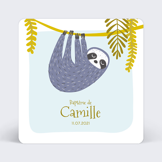 Faire-part Baptême Paresseux original