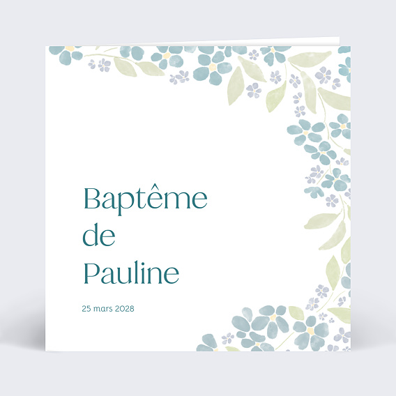 Faire-part baptême Petites fleurs bleues