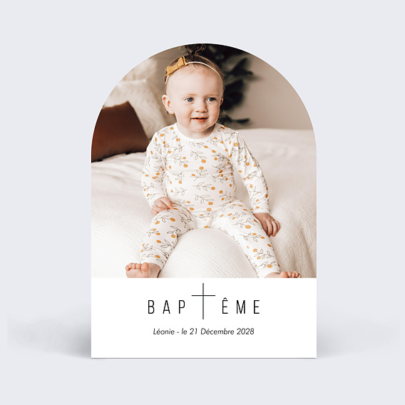 Faire-part baptême Photo Croix Minimaliste