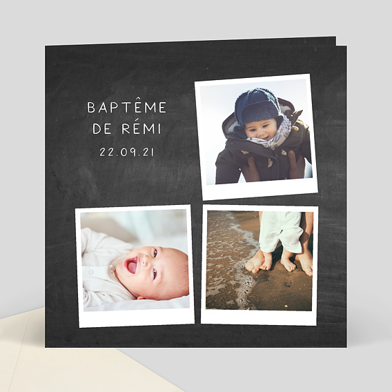 Faire-part Baptême Faire-part baptême Polaroïd sur ardoise