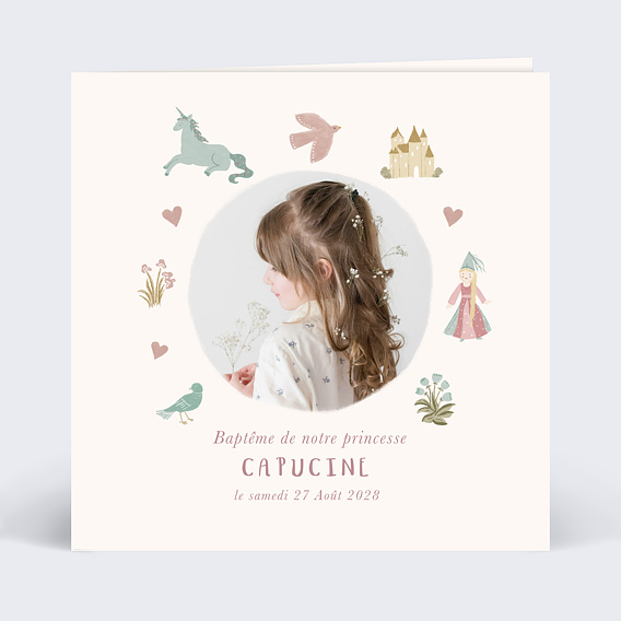 Faire-part baptême Princesse Pastel