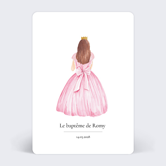 Faire-part baptême Robe Princesse Brune