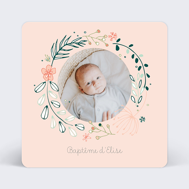 Faire-part de baptême couronne de fleurs
