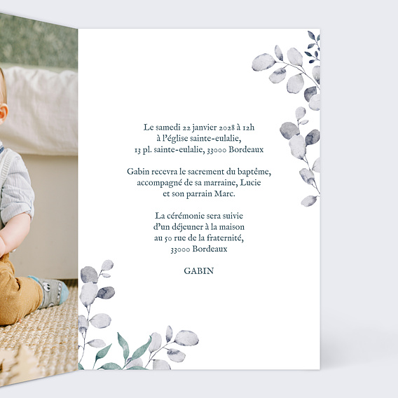 Faire-part baptême Hiver aquarelle Intérieur Droit