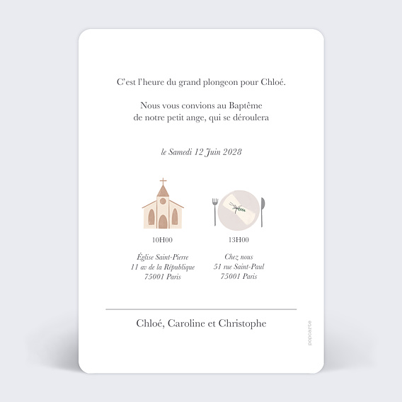 Faire-part baptême Accessoires Verso