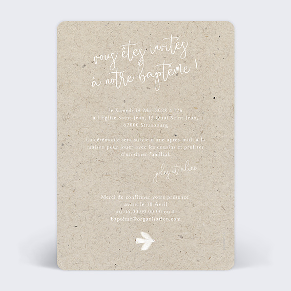 Faire-part baptême Chiné Typographique Verso