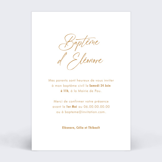 Faire-part baptême Date Epurée Verso