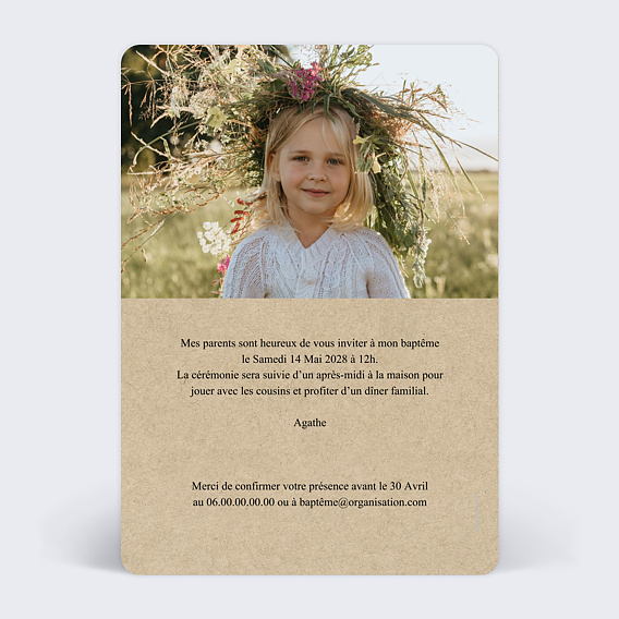 Faire-part baptême Laurel Verso