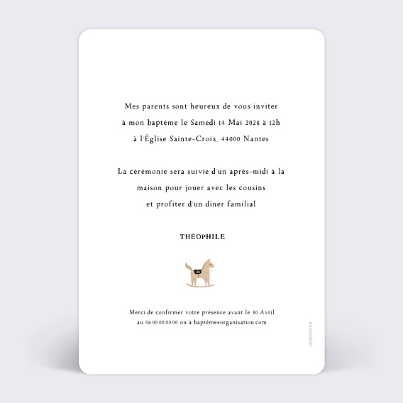 Faire-part baptême Petits Jouets Portrait Verso