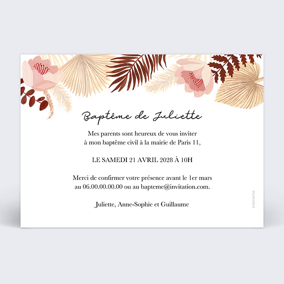 Faire-part baptême Printemps Bohème Verso