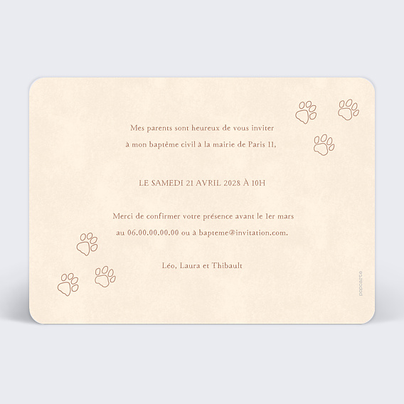 Faire-part baptême Roi Lion Verso
