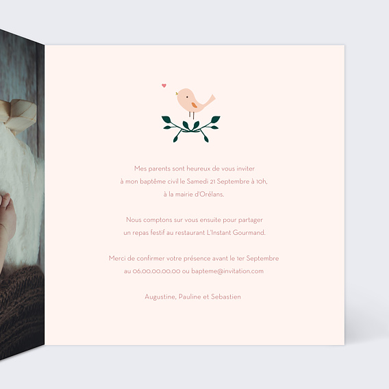 Faire-part baptême Champêtre Fille Intérieur Droit