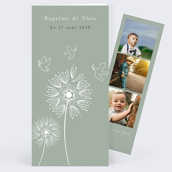 Faire-part baptême Fleurs et Colombes