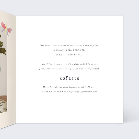 Faire-part baptême Pattern Papillons Intérieur Droit