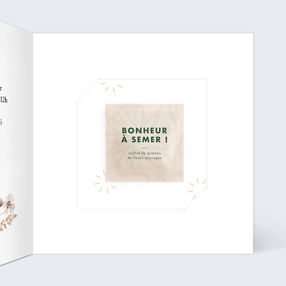 Faire-part baptême Couronne de Fleurs Graines Intérieur Droit
