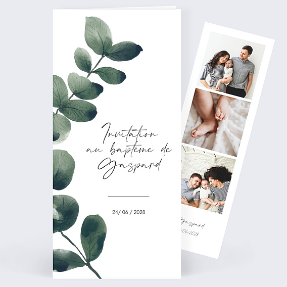 Faire-part baptême Branche d'Eucalyptus