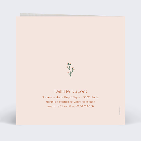 Faire-part baptême Couronne de Fleurs II Verso