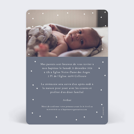 Faire-part baptême Bébé Planète Verso