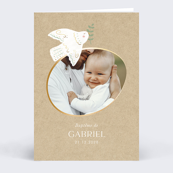 Faire-part baptême Colombe Kraft Recto