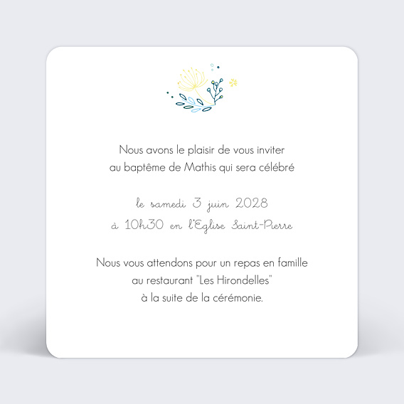 Faire-part Baptême Couronne de Fleurs Photo