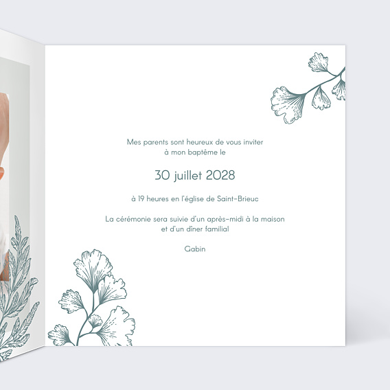 Faire-part baptême Botanique Intérieur Droit