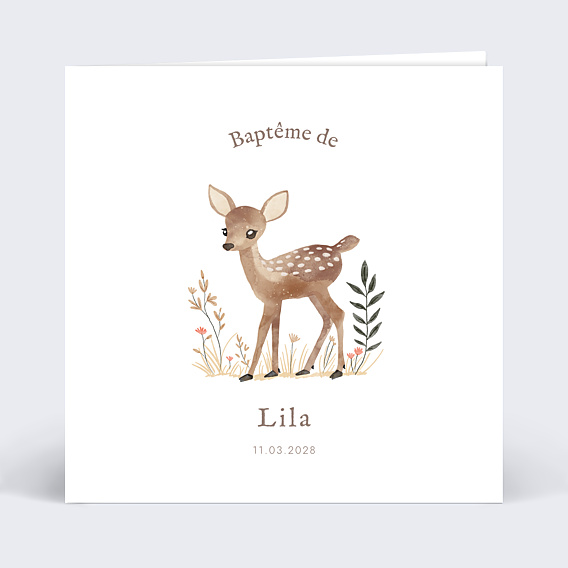 Faire-part Baptême Biche Fleurie