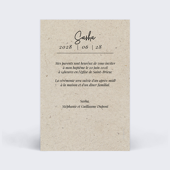 Faire-part baptême Esprit Chiné Verso