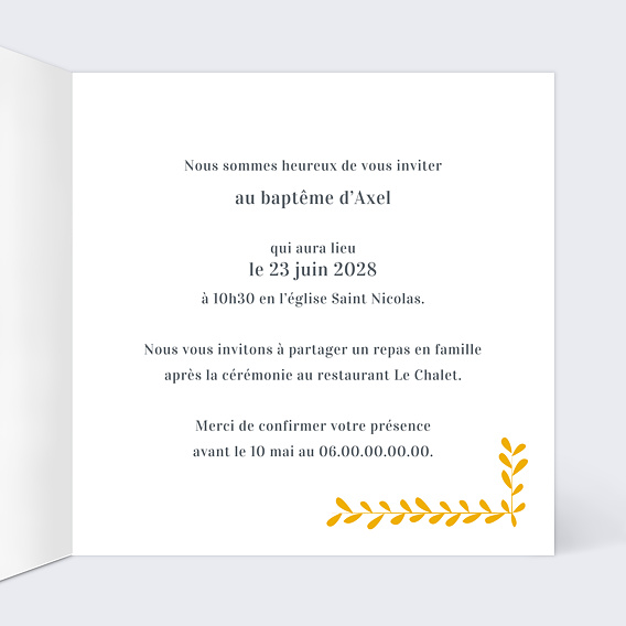 Faire-part baptême Couronne Intérieur Droit