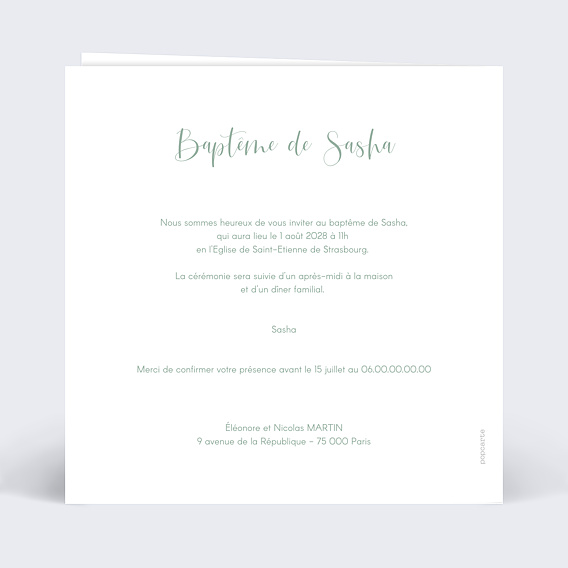 Faire-part baptême Découpe Cadre Dentelle Verso