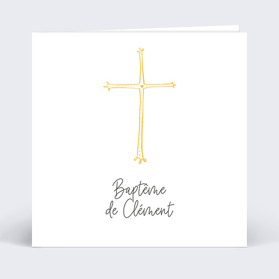 Faire-part Baptême Croix d'Or