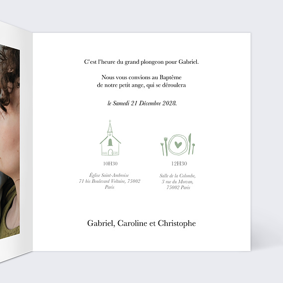 Faire-part baptême Ange Kraft Intérieur Droit